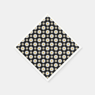 Black and White Daisy Floral Pattern Paper Napkins