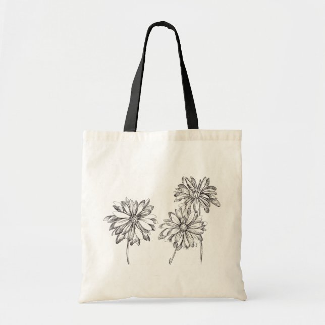 Black and White Daisy Flowers Ink Drawing Tote Bag (Front)