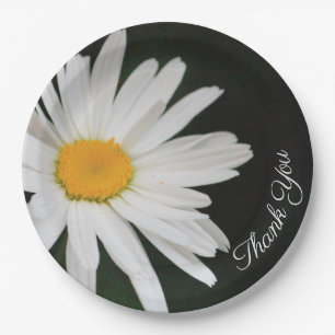 Black and White Daisy Paper Plate With Yellow
