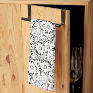 Black and White Daisy Pattern Towel