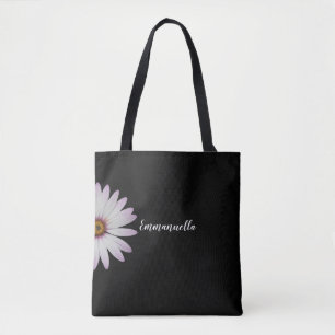 Black and White Daisy Personalised Tote Bag