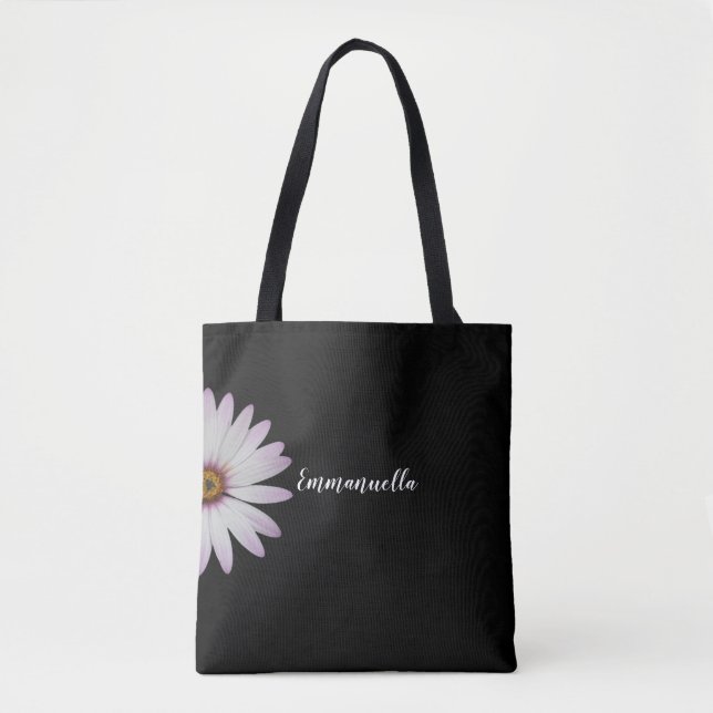 Black and White Daisy Personalised Tote Bag (Front)