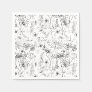 Black and white daisy rose flower foliage napkin