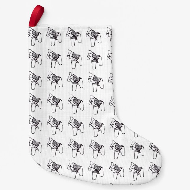 Black and White Dala Horse Small Christmas Stocking (Front)