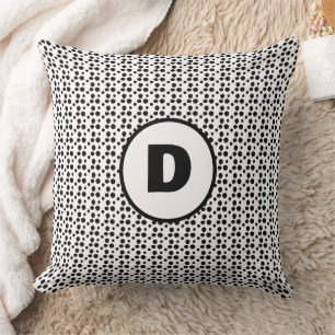 black and white dalmatian cute dots monogram cushion