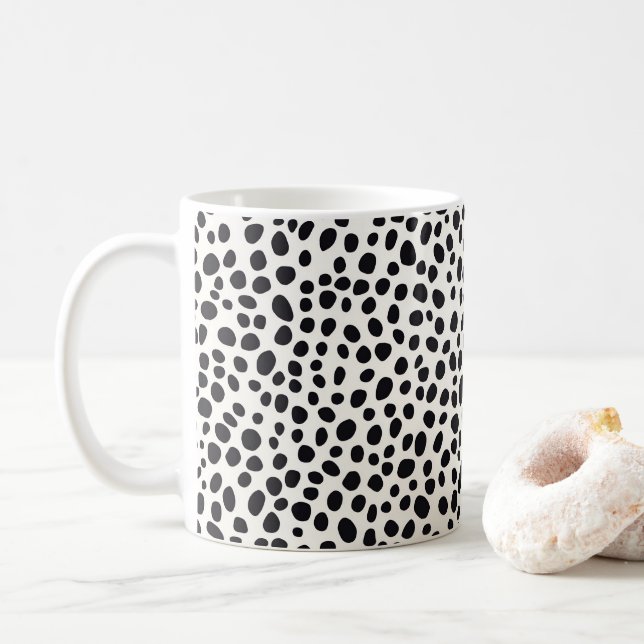 Black and White Dalmatian Dog Abstract Pattern Coffee Mug (With Donut)
