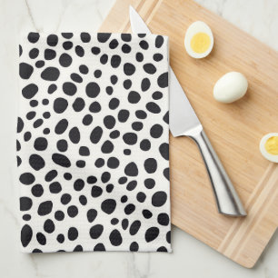 Black and White Dalmatian Dog Abstract Pattern Tea Towel