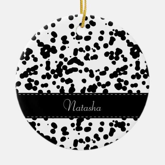 Black and White Dalmatian Spots Ceramic Tree Decoration (Front)