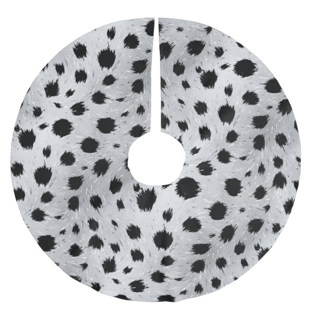 Black and White Dalmatian Spots Pattern Brushed Polyester Tree Skirt (Front)