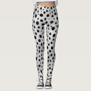 Black and White Dalmatian Spots Pattern Leggings