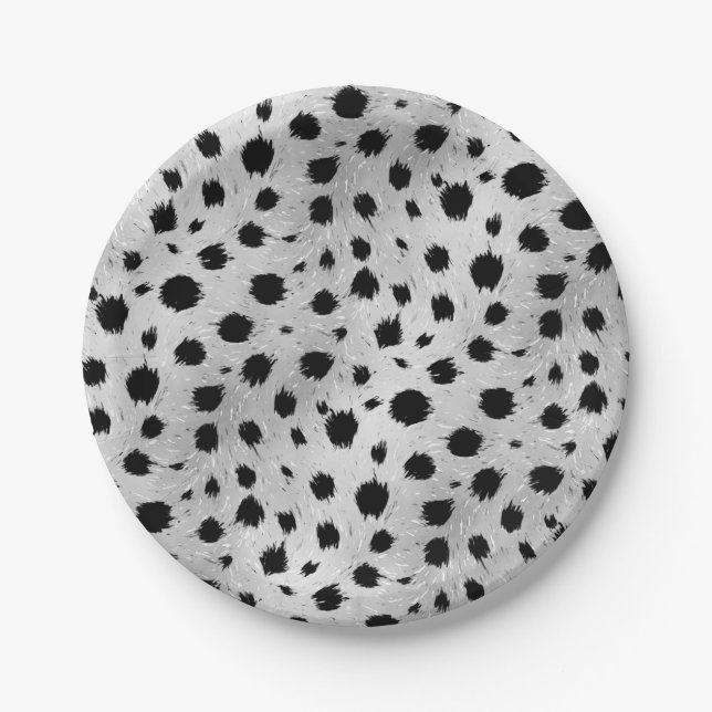Black and White Dalmatian Spots Pattern Paper Plate (Front)
