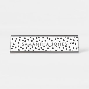 Black and White Dalmatian Spots simple modern Desk Name Plate