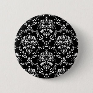 Black and White Damask 6 Cm Round Badge