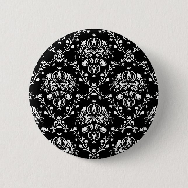 Black and White Damask 6 Cm Round Badge (Front)