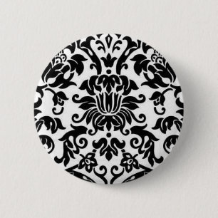Black and White Damask 6 Cm Round Badge