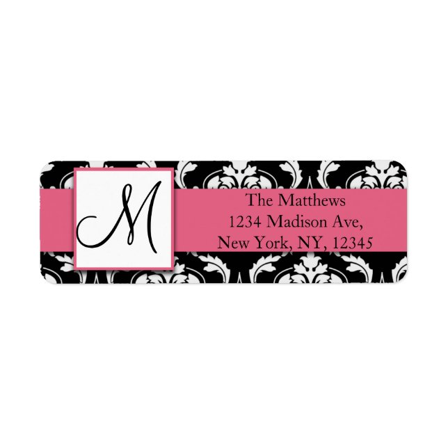 Black and White Damask Address Labels (Front)