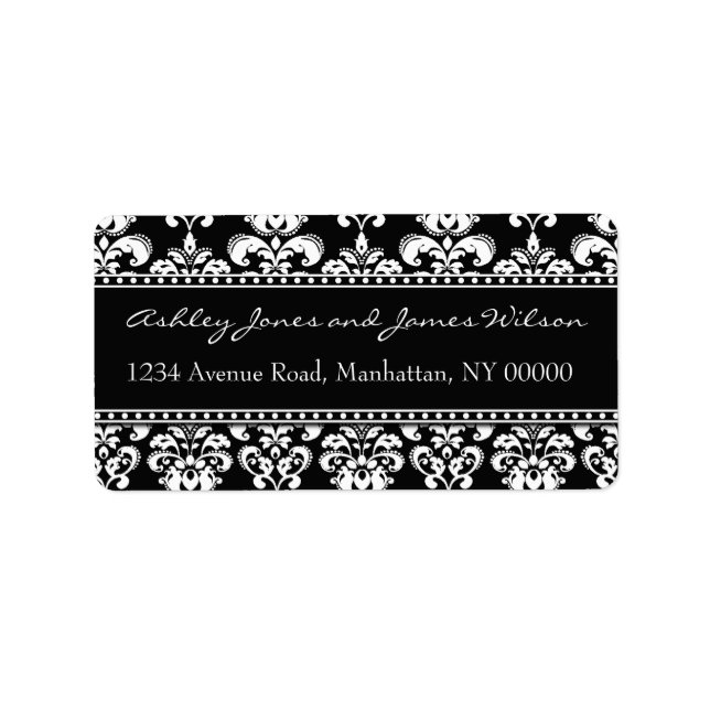 Black and White Damask Address Labels (Front)