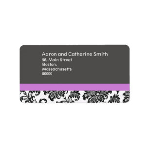 Black and White Damask Address Labels with Purple