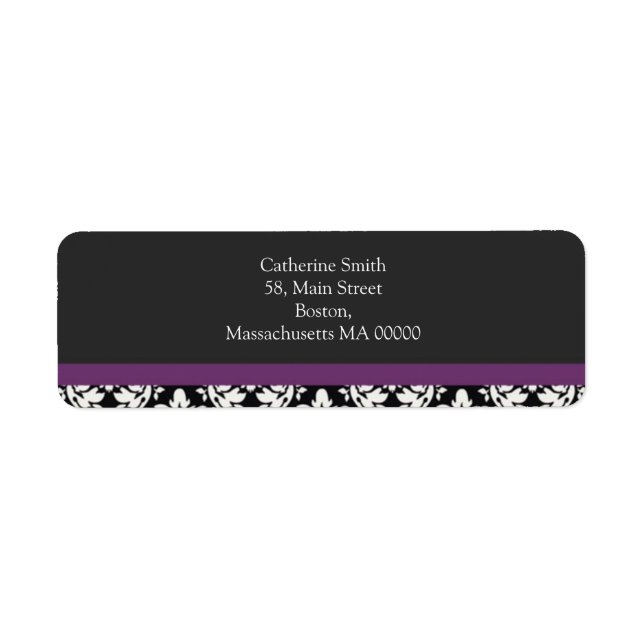 Black and White Damask Address Labels with Purple (Front)
