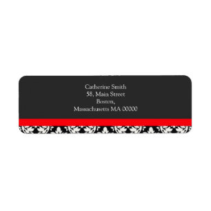 Black and White Damask Address Labels with Red