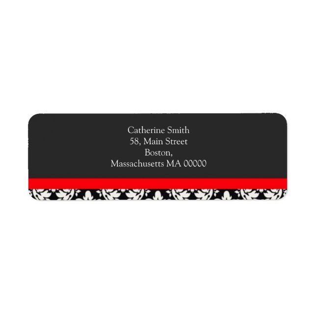Black and White Damask Address Labels with Red (Front)