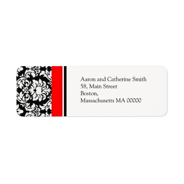 Black and White Damask Address Labels with Red (Front)