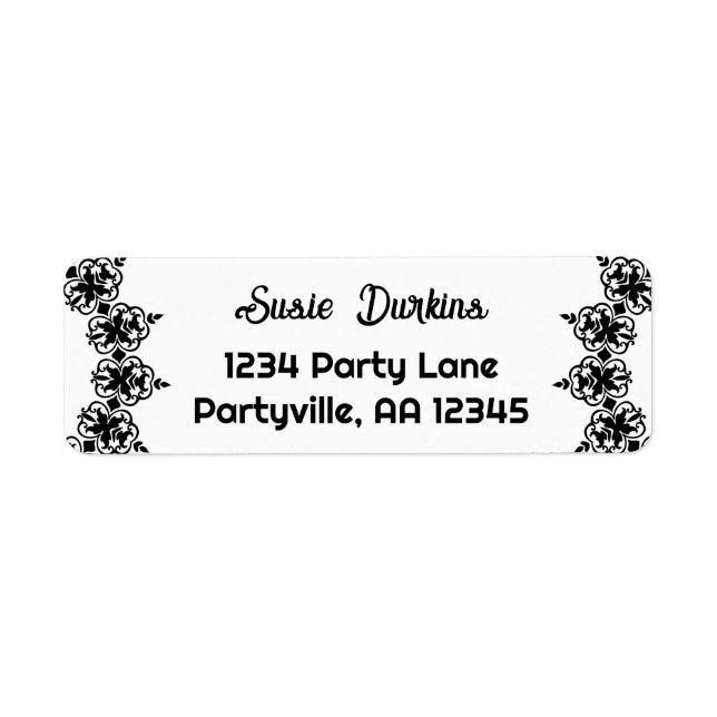 Black and White Damask Address Return Address Label (Front)