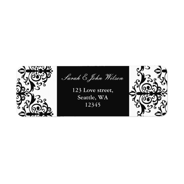 black and white damask address return address label (Front)