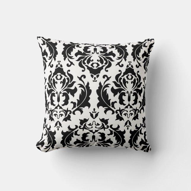 Black and White Damask American MOJO Pillow (Front)