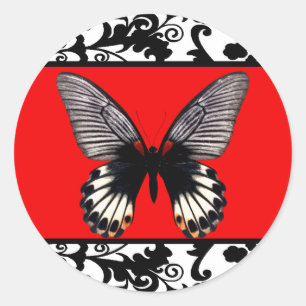 Black and White Damask and Butterfly Sticker