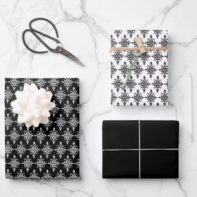 Black And White Damask Any Occasion Wrapping Paper Sheet (Front)