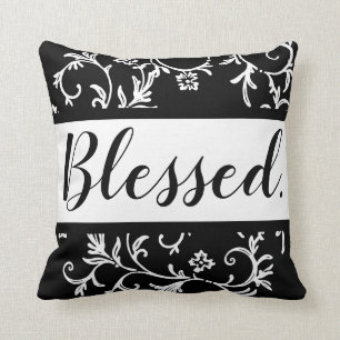 Black and White Damask Blessed Christian Cushion