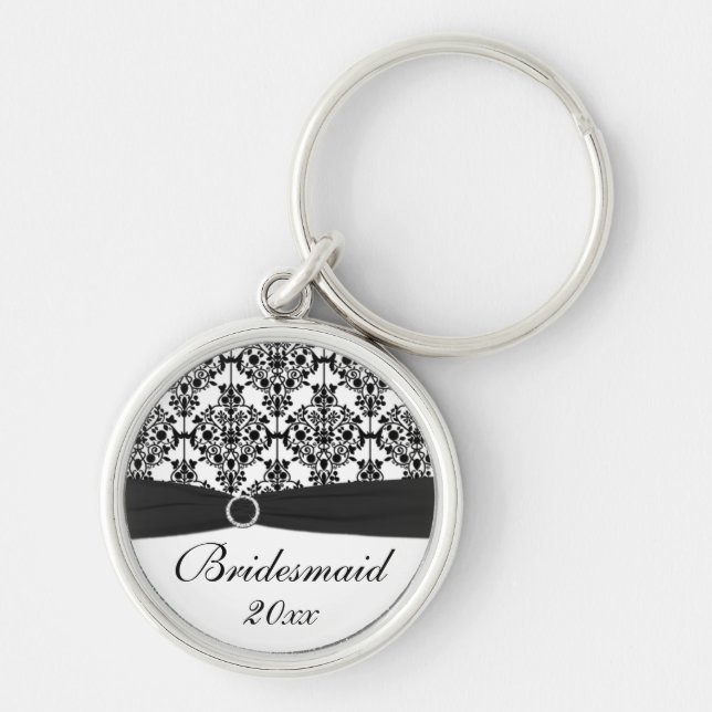 Black and White Damask Bridesmaid Keychain (Front)