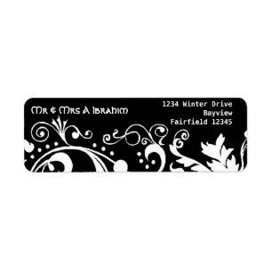 Black and white damask brocade muslim wedding return address label