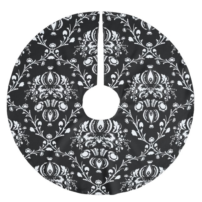 Black and White Damask Brushed Polyester Tree Skirt (Front)