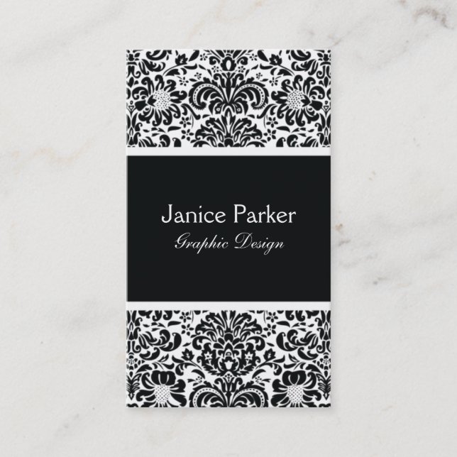 Black and White Damask Business Card (Front)