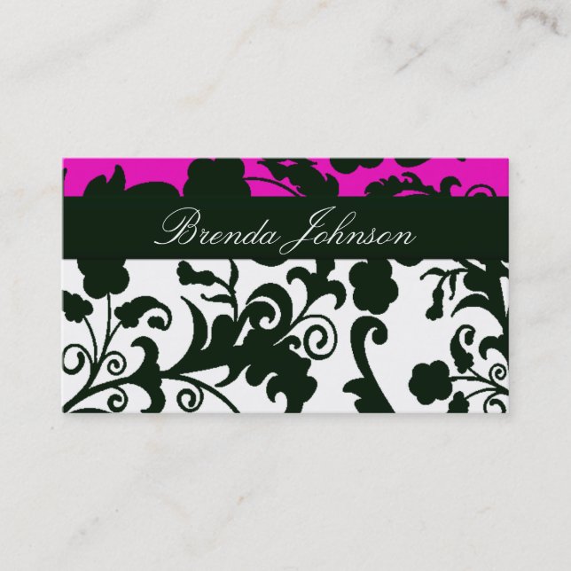 Black and White Damask Business Card (Front)