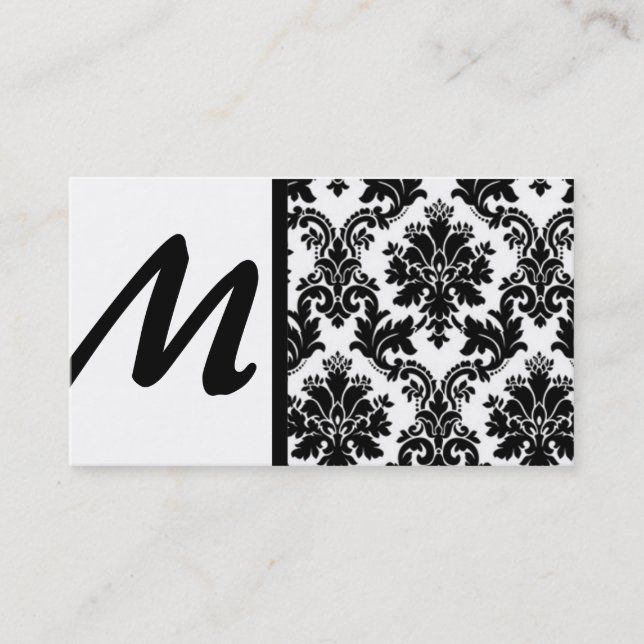 Black and White Damask Business Cards (Front)
