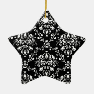 Black and White Damask Ceramic Ornament