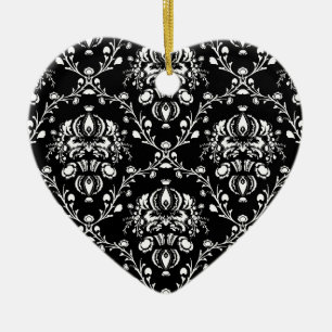 Black and White Damask Ceramic Ornament