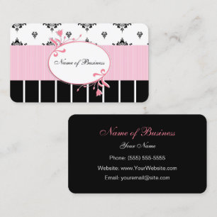 Black And White Damask Chic Pink Floral Business Card