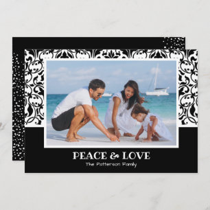 Black and White Damask Christmas Photo Holiday Card