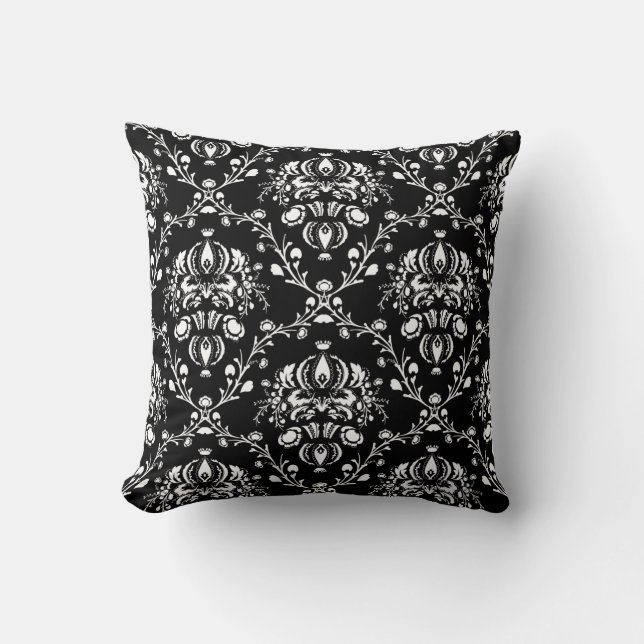 Black and White Damask Cushion (Front)