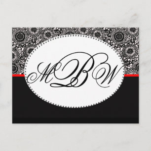 Black and white damask customise your own monogram postcard