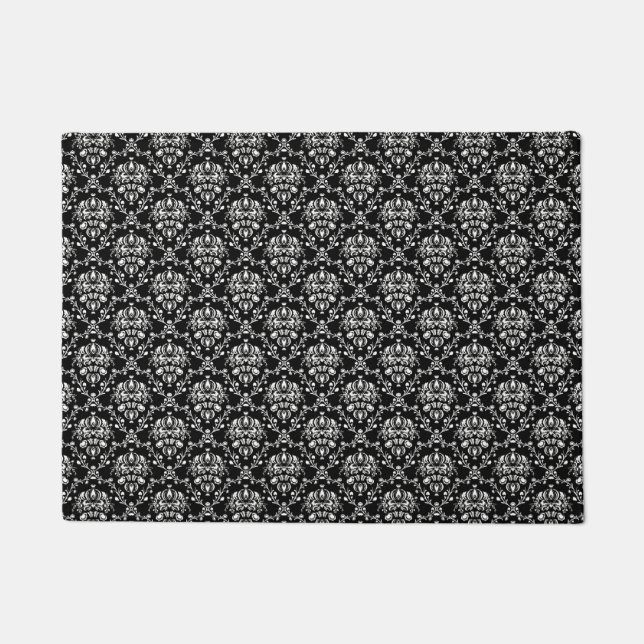 Black and White Damask Doormat (Front)