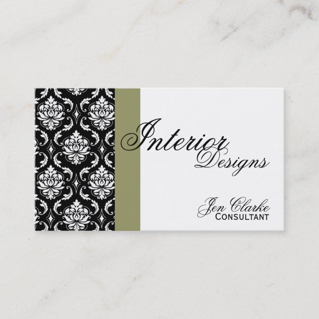 Black and White Damask Elegant Business Card (Front)