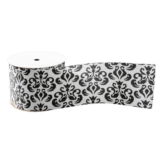 Black and White Damask Elegant Grosgrain Ribbon (Spool)