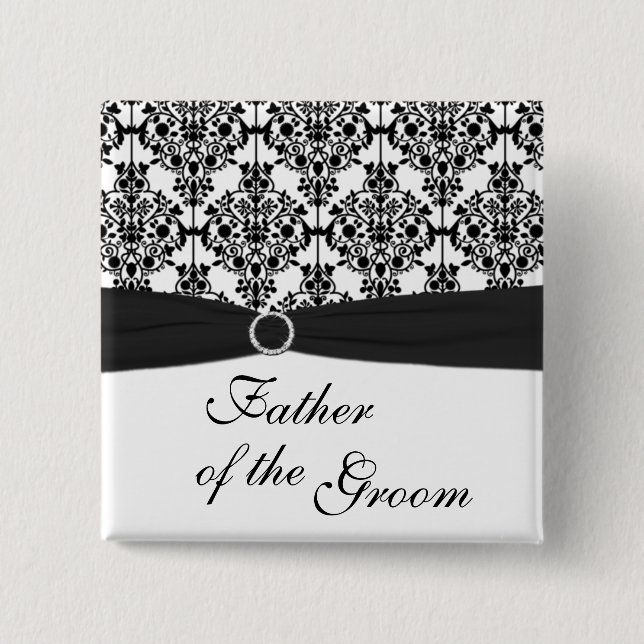 Black and White Damask Father of the Groom Pin (Front)