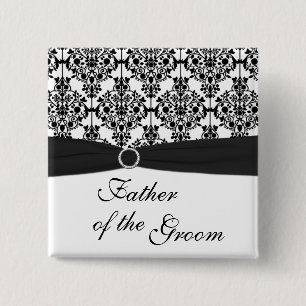 Black and White Damask Father of the Groom Pin