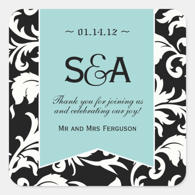 Black and White Damask Favour Stickers (Front)